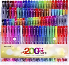 Gel Pens, Reaeon 200 Pack Pen with Case for Adult Coloring Books, 100 Color Mark