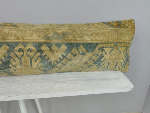 12x48 Long Lumbar Pillow Cover - Turkish Rug Cushion - Farmhouse Boho Bench Bed - Picture 12 of 16