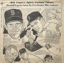 VTG 1967 Mike Andrews Boston Red Sox Original Bob Coyne Art Newspaper Page OFF3