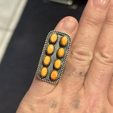 STERLING SILVER NATIVE AMERICAN SW BIG ORANGE SPINY OYSTER CLUSTER RING SZ 7 925