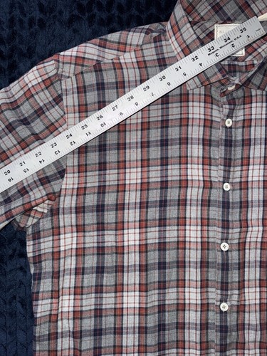 Billy Reid Standard Cut grau rot kariert Knopfleiste Langarm Baumwolle Hemd Gr. XL - Bild 5 von 7