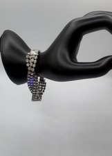 Vintage Costume Silver-Toned Expansion 4-Row Clear Rhinestones Bracelet, 7”-1330