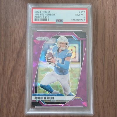 Panini 2024 Prizm #157 Justin Herbert Chargers Purple Ice Prizm /225 PSA 8