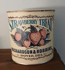 1970s Vintage "Strawberry Treat" Collector Tin Oval Shape Bristol Ware Hong Kong