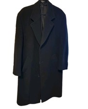 Andrew Fezza Cashmere Blend Coat Mens S 46 Black Lined Winter Long Vntg Overcoat