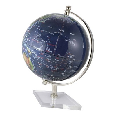 Globus Weltkugel aus Messing vernickelt 23 x 29,5 cm DUNKELBLAU Sea-Club