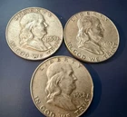 3 - 90% US SILVER  Franklin Halves $1.50 Face Value 36 grams