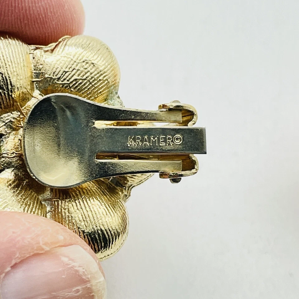 Pendientes firmados por KRAMER cuentas racimo naranja clip bisutería vintage Foto 4 de 4