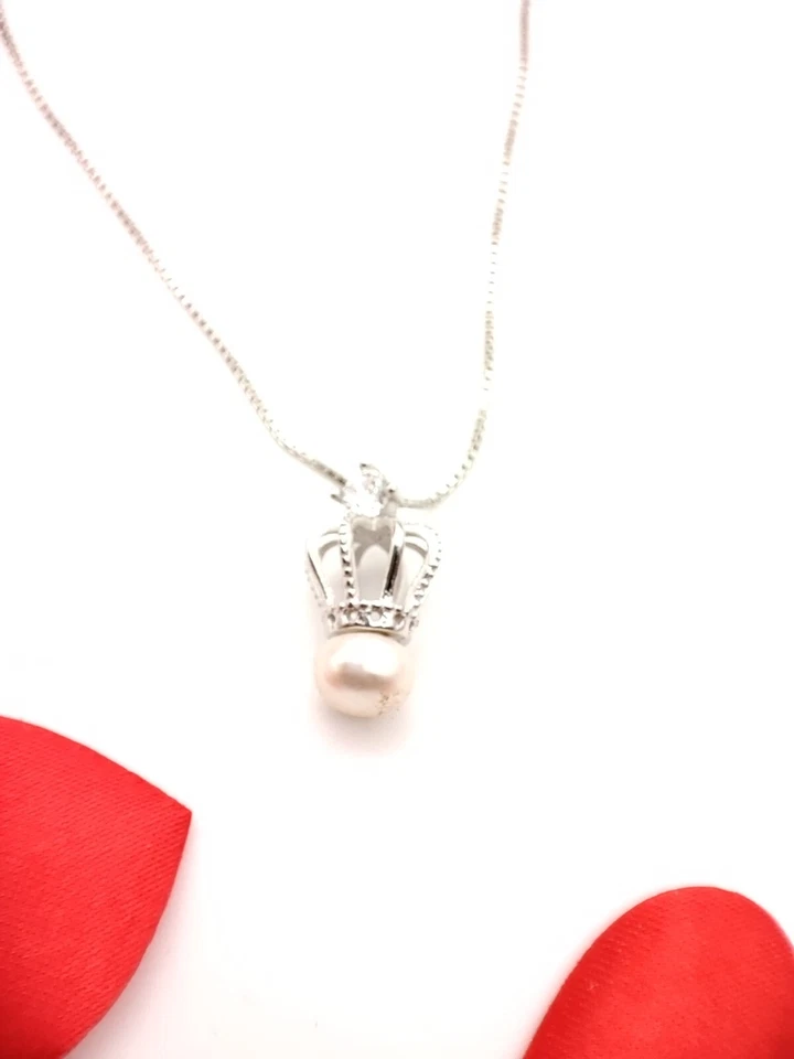 Punto luce  ARGENTO 925  corona con  perla e collana omaggio - Immagine 2 di 4