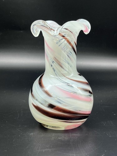 Opaline Pink and Burgundy Swirl Glass Vase - Picture 1 of 5