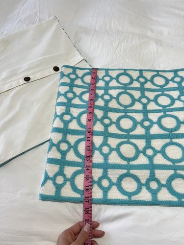 West Elm | Set 2 | Crewel Turquoise Blue White Patterned Pillow Covers 17” X 17” - Picture 6 of 7