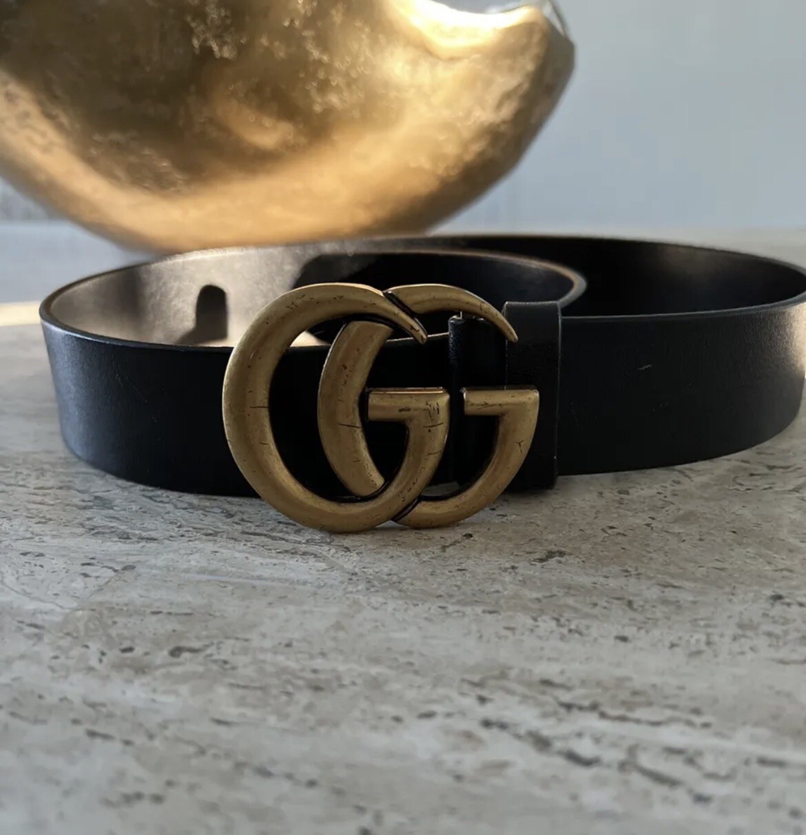 Gucci Marmont GG Brass Black Leather Belt 32-80 Size-image