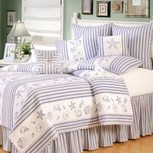 Seashells, Beach Quilt C&F Home Seaside Twin Quilt Extra-Soft 100% Cotton Fabric - 第 1/3 張圖片