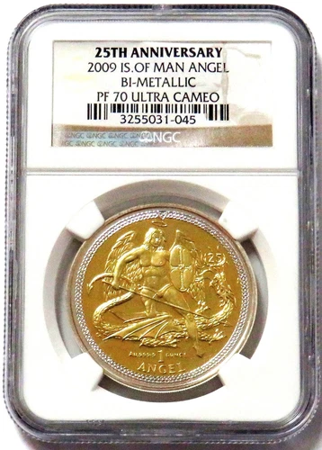 2009 GOLD BI-METAL 500 MINTED 1oz ISLE OF MAN ARCHANGEL NGC PROOF 70 UC 