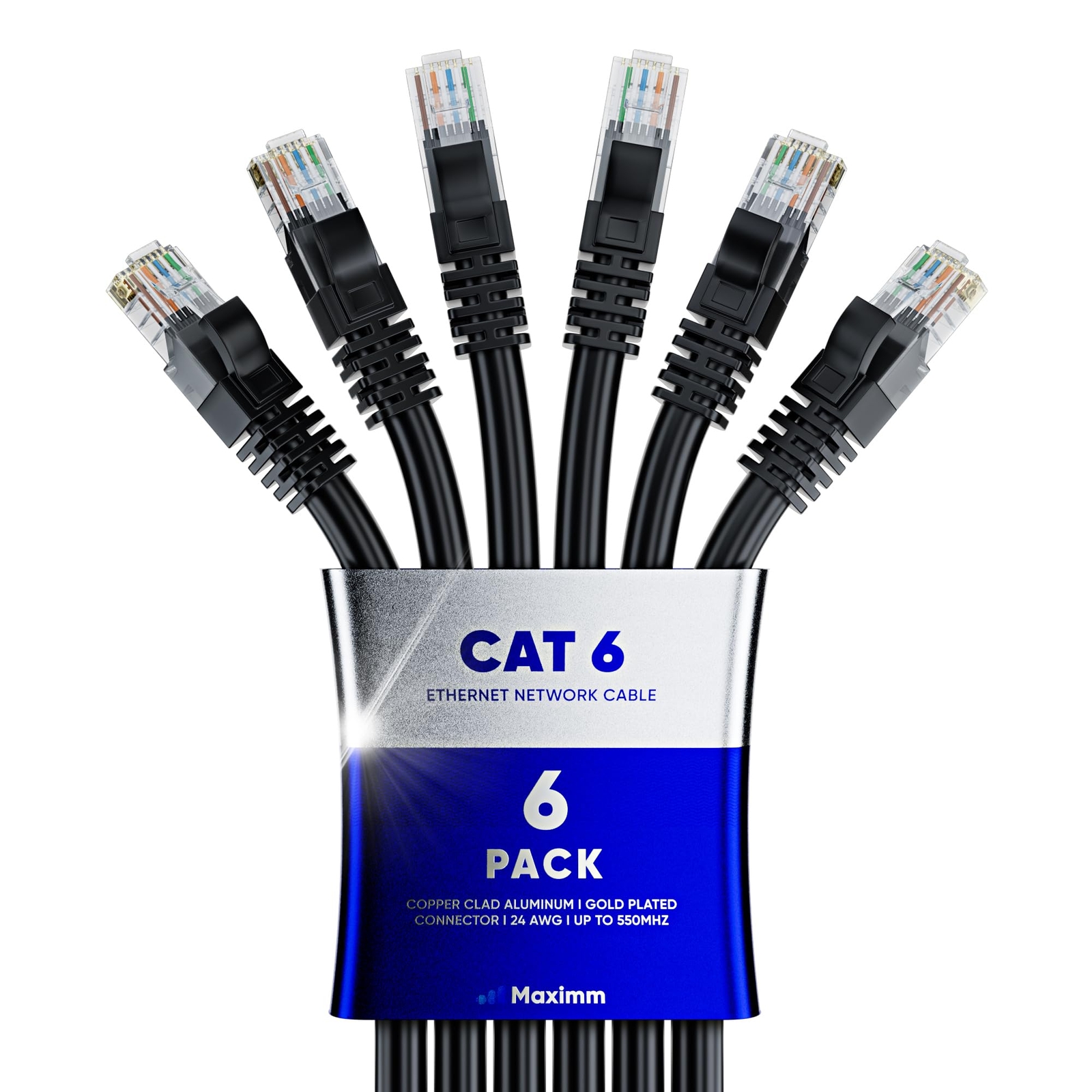Maximm 6-Pack Cat 6 Ethernet Cable 5ft High-Speed LAN Internet Network Cables-image