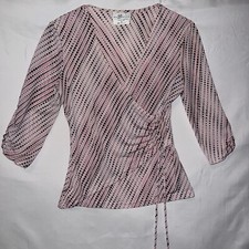 Iz Byer California Cottagecore Sheer Front Tie V-Neck Top Woman's Small USA Made