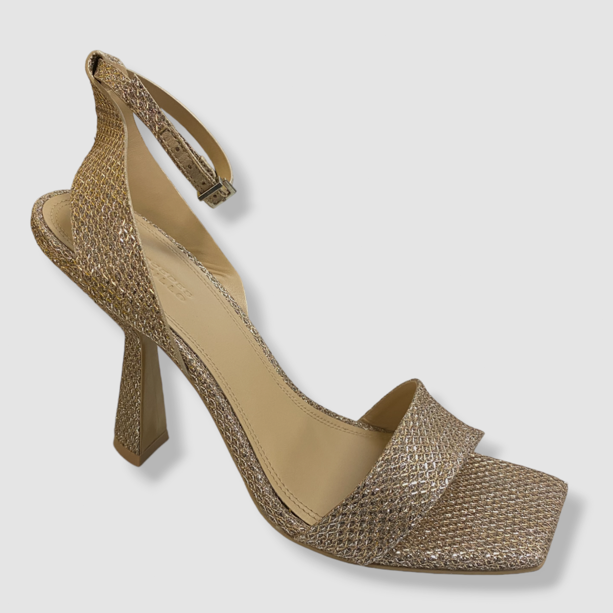 $425 Mercedes Castillo Women's Beige High Heel Strappy Sandal