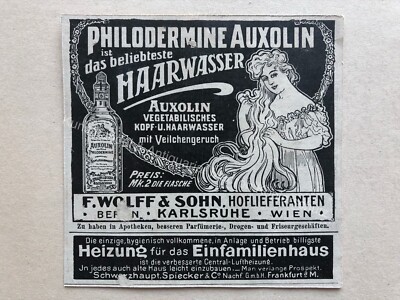 Philodermine auxolin hair tonic, F. Wolff & Sohn, Karlsruhe, advertisement 1907