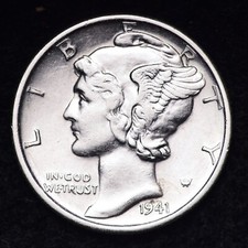 1941-D Mercury Silver Dime AU FREE SHIPPING 