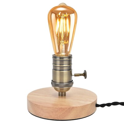 Tissting Vintage Wooden Lamp Base E26/E27 Table Lamp Holder with Dimmable But...