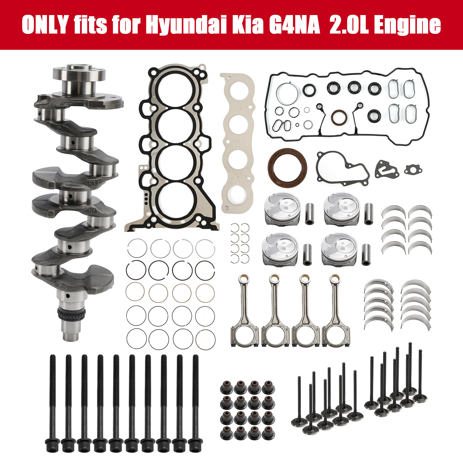 Hyundai Kia 2.0L G4NA Engine Rebuild Kit with Crankshaft Con Rods Gasket