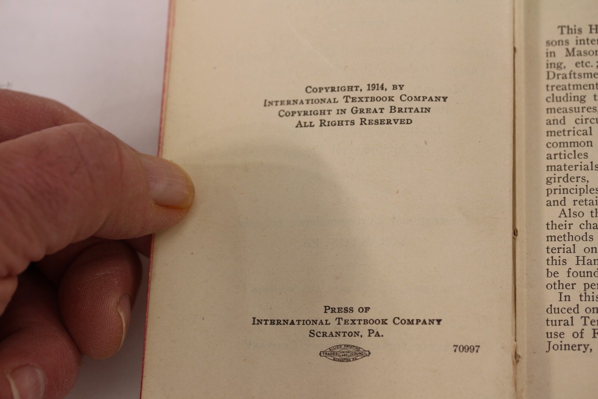 Antique ICS Building Trades Handbook 1914 Hard Cover 3.5” By Antique ICS Building Trades Handbook 1914 Hard Cover 3.5” By