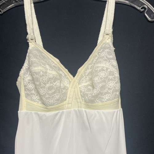 VTG Nylon full Slip Sears THE DOESN'T BRA SLIP Anti-Cling Ivory Lace Size 34B - Picture 3 of 7