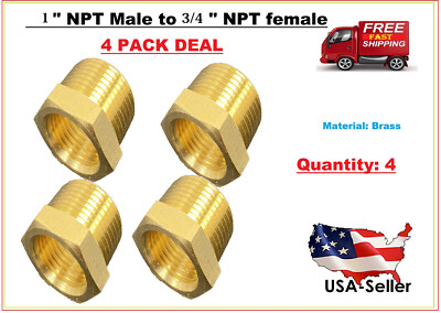 (4 PACK) Solid Brass Pipe Fitting Adapter 1'' Male NPT to 3/4'' Female NPT