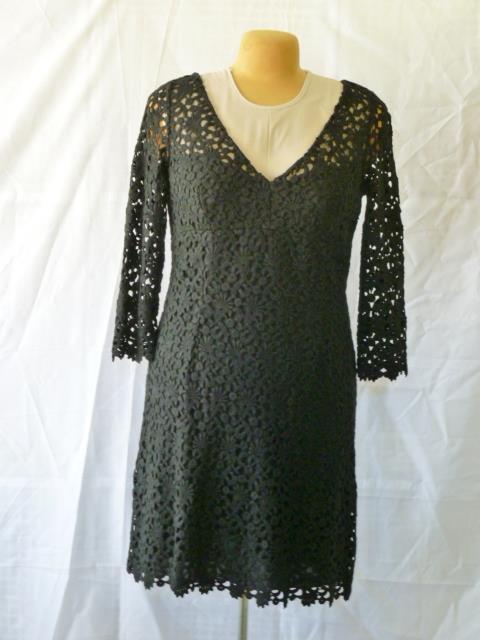 RARE Designer CHETTA B Black Crochet Guipure Lace V-Neck Cocktail Party Dress~14 RARE Designer CHETTA B Black Crochet Guipure Lace V-Neck Cocktail Party Dress~14