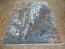 9 x 12'3 Hand Knotted Multi Color Modern Abstract Oriental Rug With Silk G12274