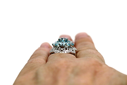 Silver Ring Zircon Genuine Natural Mined Gems Solid Sterling Size P 1/2 US 8 - Picture 3 of 24