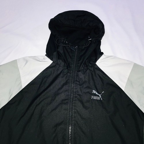 Rare Puma Heritage Wind Jacket Glanz Windbreaker Gray Black White Nylon Medium - Picture 5 of 10
