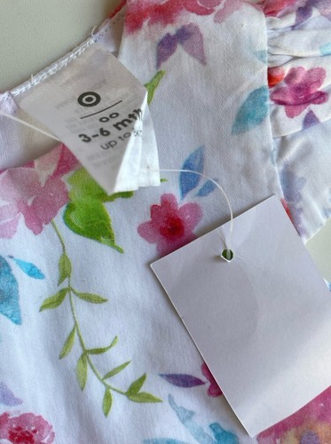 Target baby girl size 3-6 months white pink floral short sleeve party dress BNWT - Picture 3 of 3