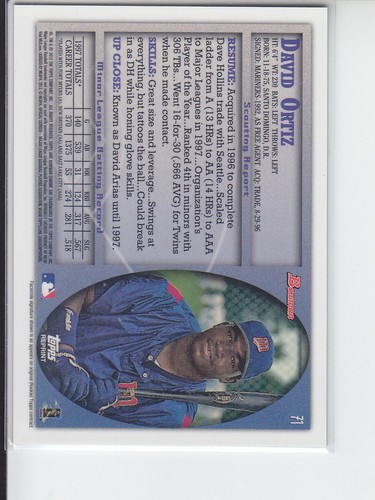 2013 Bowman Rookie RC Reprint Blue Sapphire Refractor #71 David Ortiz Red Sox - Bild 2 von 2