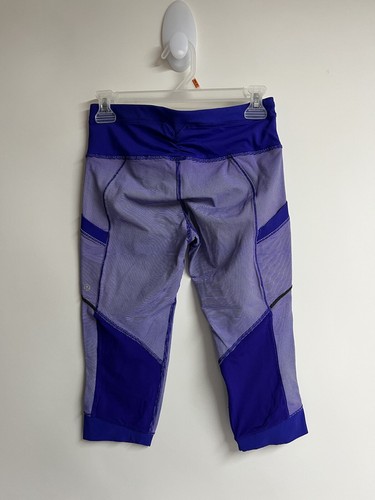 Lululemon Athletica Purple Striped Crop Leggings Capri Pockets Size 6 - Picture 3 of 8