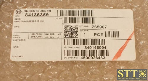 84136359 HUBERSUHNER OPTICAL FIBER CABLE 915M LC/LC 09H02FG0-50-88/88-2-15MM NEW - Picture 4 of 4