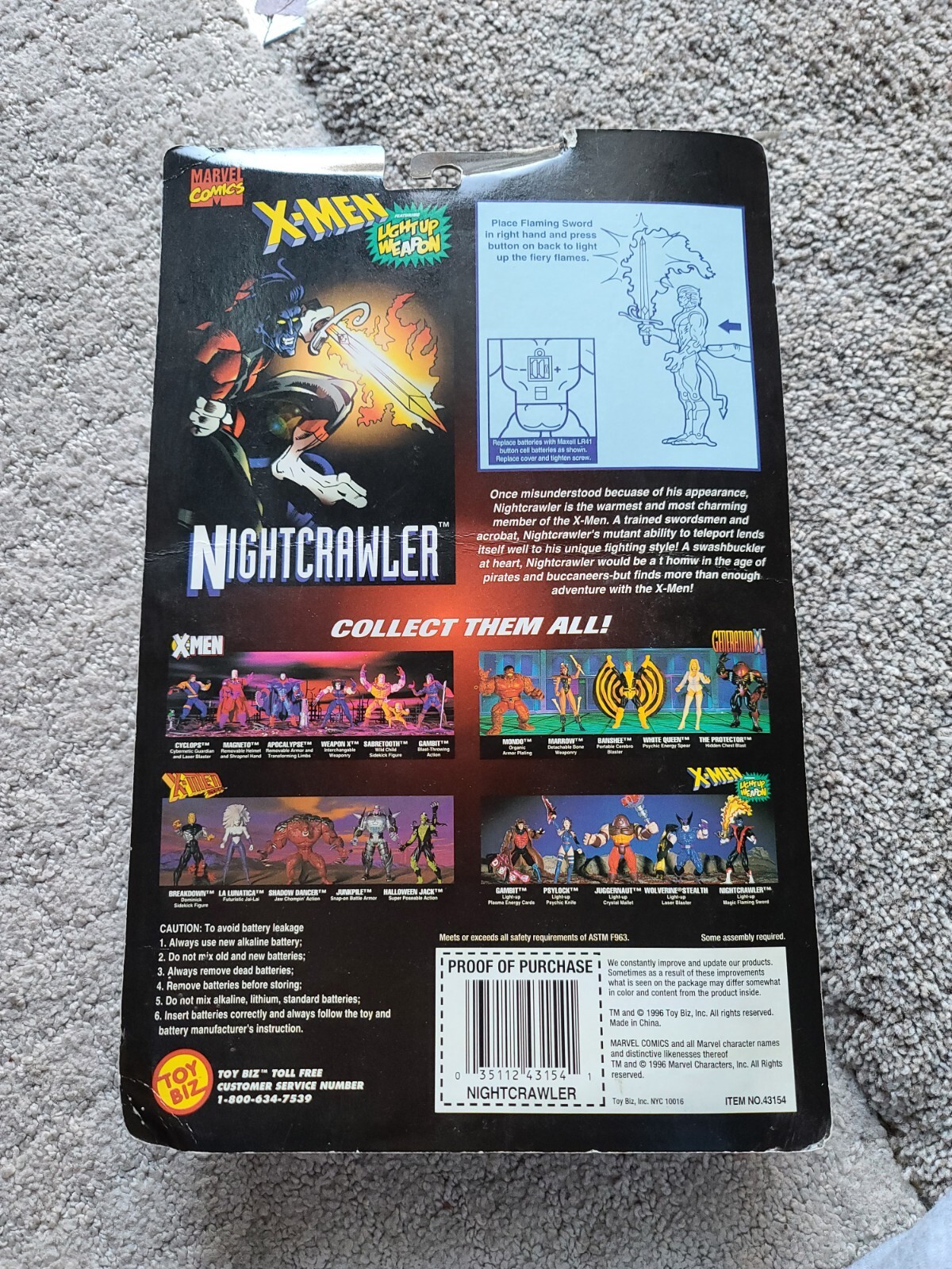 TOY BIZ 1996 XMen Classics NIGHTCRAWLER Action Figure LightUp Sword