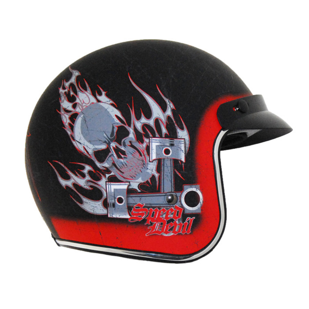 Vega X-380 Speed Devil Open Face Matte Black Motorcycle Helm