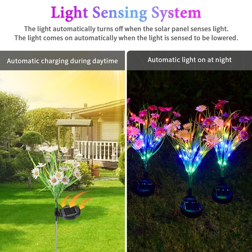 1/2/3/4 LED Solar Daisy Flower Light Outdoor Garden Pathway Landscape Stake Lamp - Bild 7 von 48