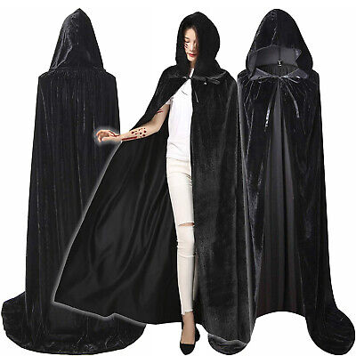 Adult Halloween Velvet Hooded Cape Cloak Costume Witch Party Cosplay Fancy Dress