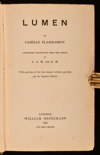 1897 Lumen Camille Flammarion 1ère édition collection britannique
