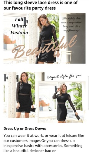 Aphratti Women's Black Lace Long Sleeve Cocktail Mini Dress NWT Sz.S Slim Fit - Picture 6 of 12