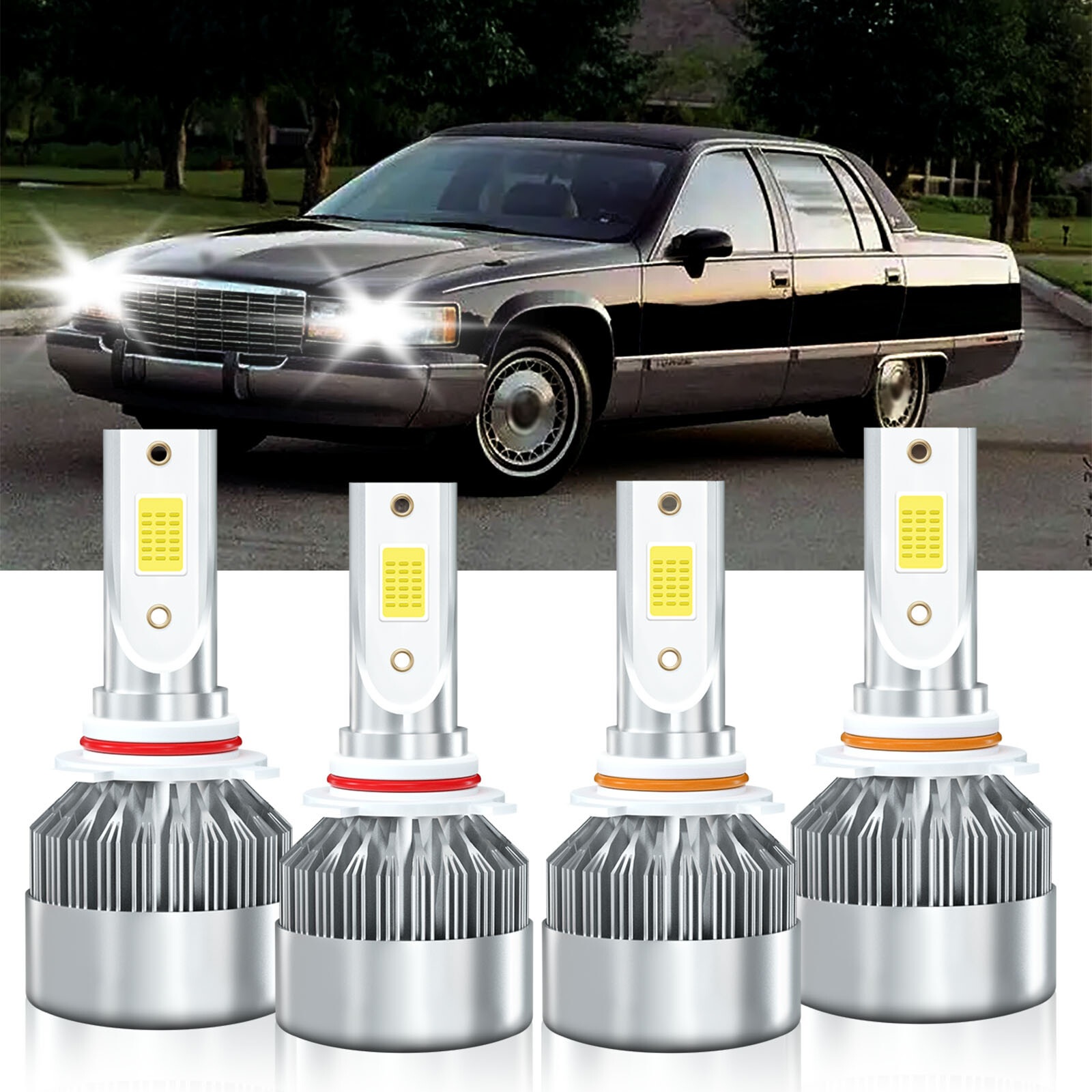 1987-1996 Cadillac Fleetwood 9005 9006 LED Headlight Bulbs 4-Piece Combo Kit for Enhanced Visibility and Style