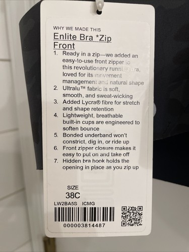 NWT Lululemon Enlite Bra Front Zip Icognito Camo Multi Grey 38C MSRP $108 - Picture 5 of 5