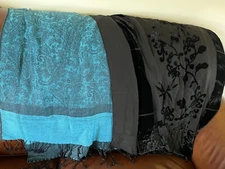 Lot of Black & Rich Blue Pashmina Silk Blend & Black Velvet & Polyester Women’s