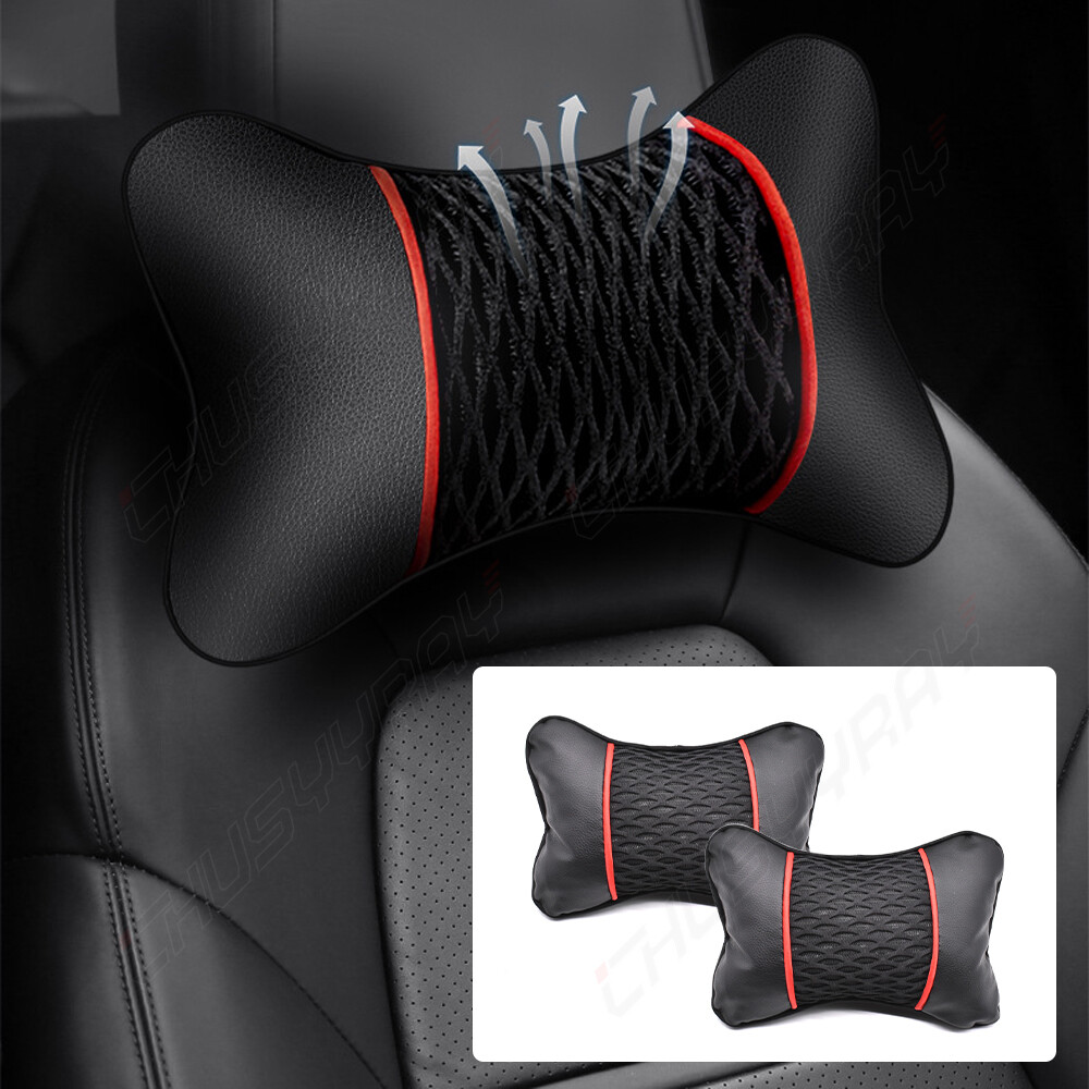 Head Cushion Neck Pillow For Gaming 2Pcs Black Red Pu Leather Car