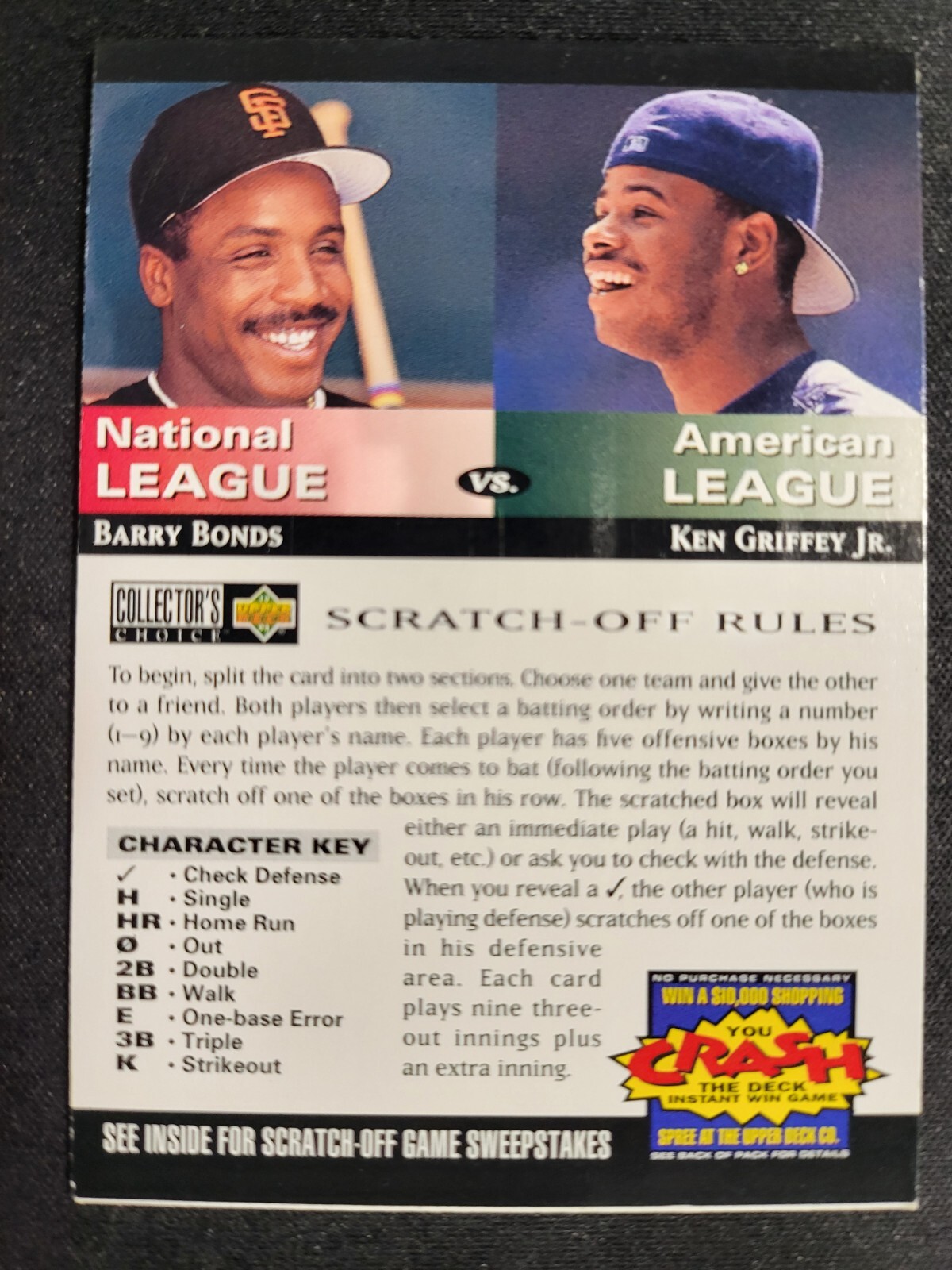 1994 Collectors Choice Ken Griffey Jr Barry Bonds CRASH THE DECK card