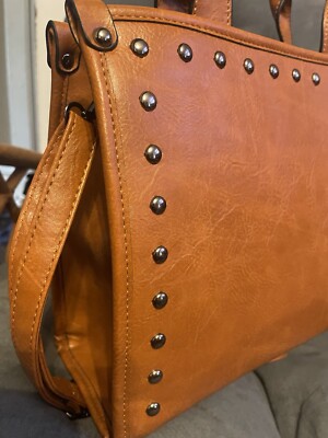 Sam Hadley Studded Faux Leather Double Handle With Crossbody