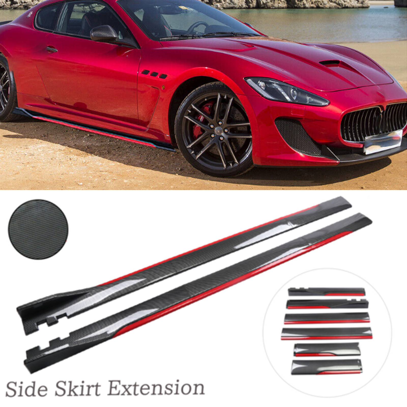 For Maserati GranTurismo Carbon Fiber Look Side Skirt Extension Spoiler Splitter