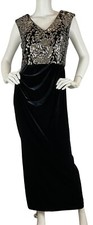 Adrianna Papell Black Velvet Formal Maxi Dress Sequin Bodice Sleeveless Black 8